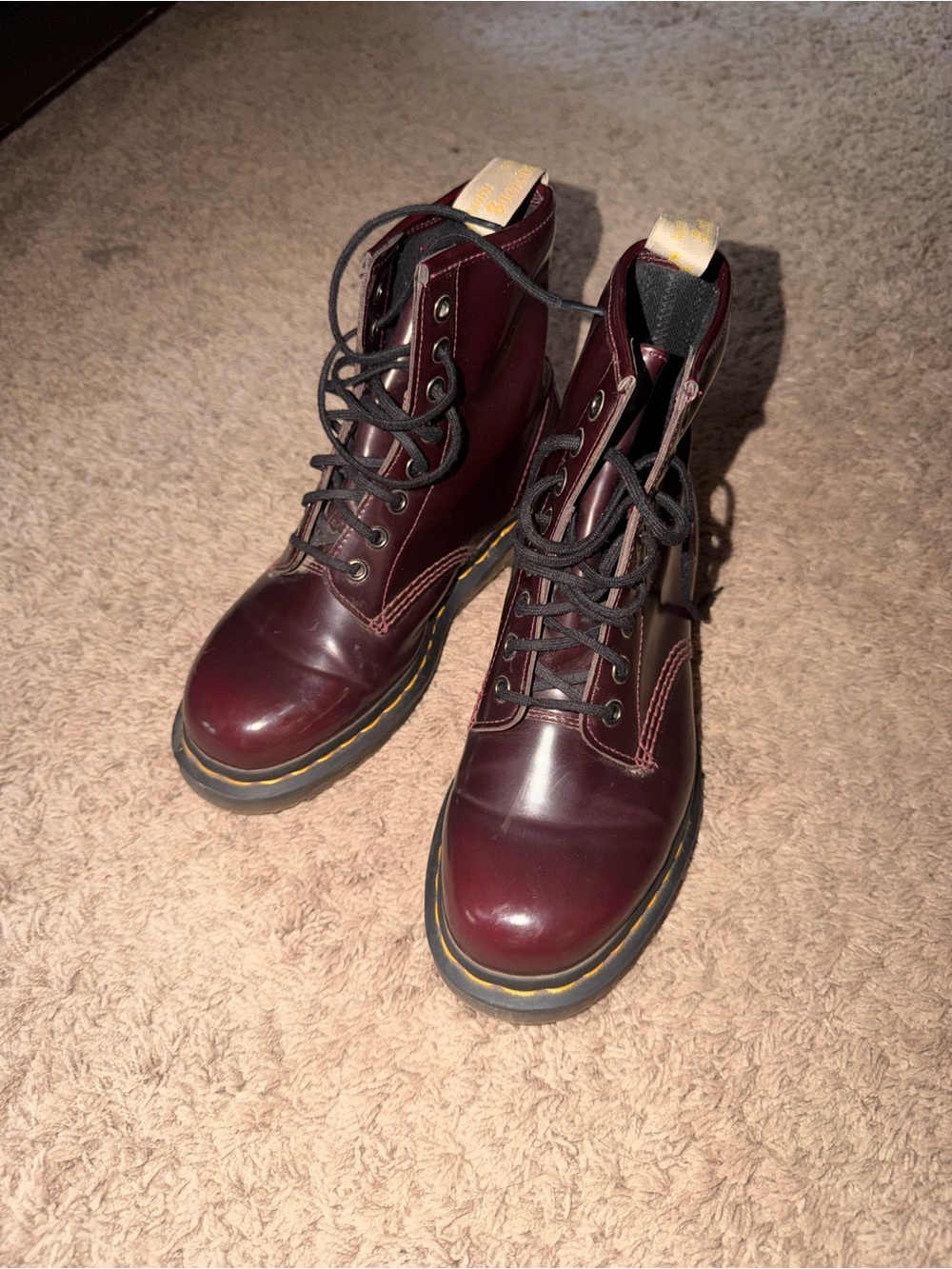 Dr. Martens Bouncing Soles Unisex M-7 L-8 8-Eye Lace-Up Boots in Burgundy